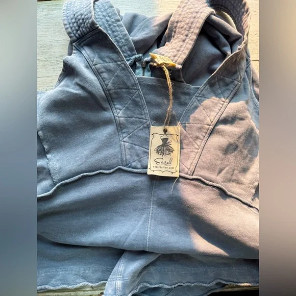Easel NWT Mineral-Washed Terry Sweat Blue Boho Romper SZ L - Picture 1 of 6